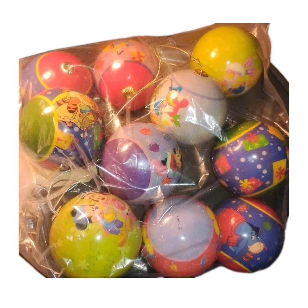 Vintage Disney/Pooh Christmas Ornaments 10 Set Piglet Mickey Donald etc rnd ball